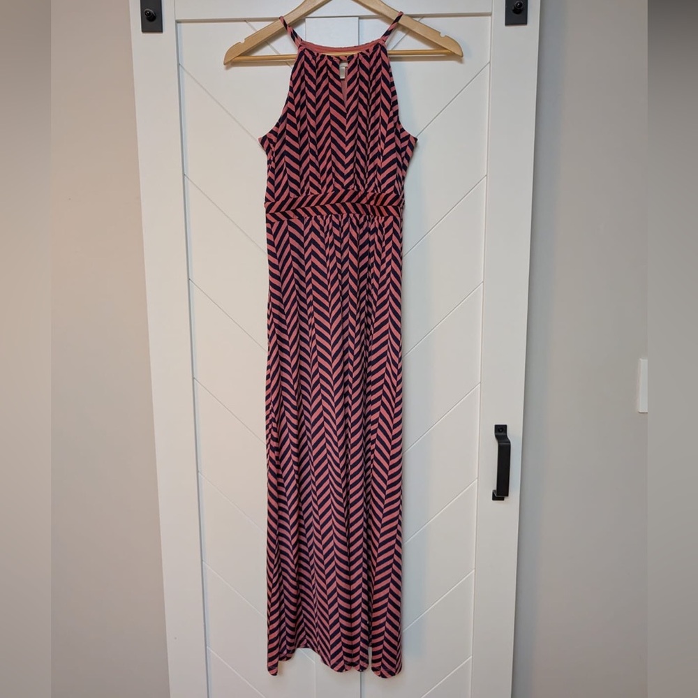 LOFT Pink and Black Chevron Maxi Dress